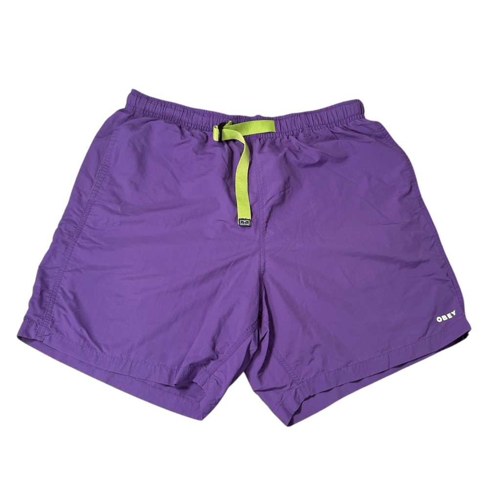 Obey Worldwide Mens Purple Nylon Belted Shorts Medium Streetwear Gorpcore 6"